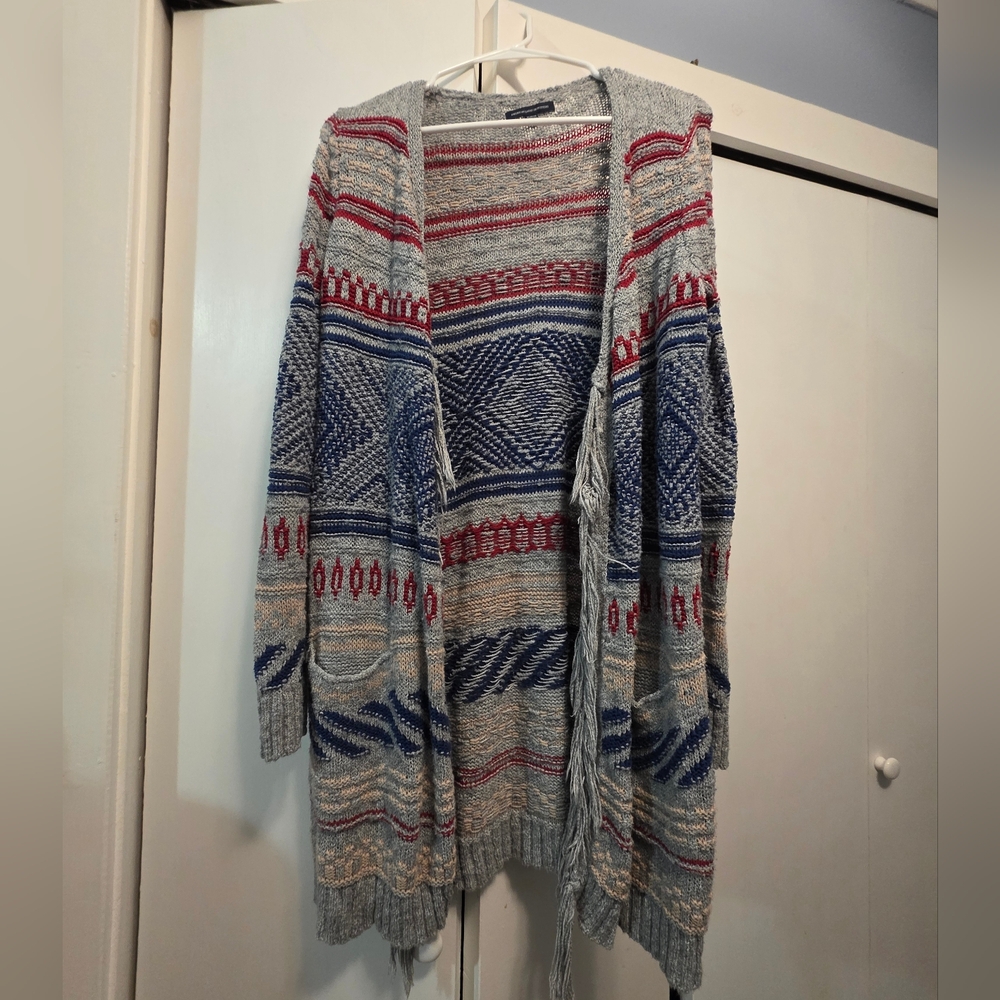American Eagle Outfitters Blue and Red Patterned Cardigan